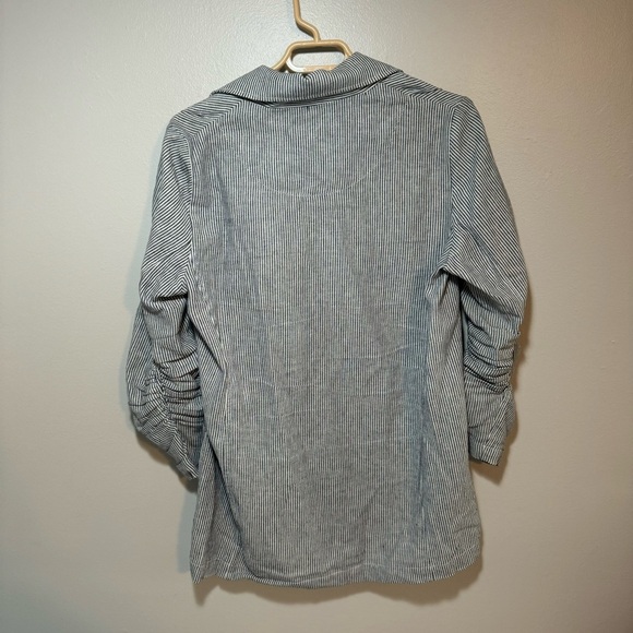 Max Studio Womens Small Striped Blazer With Ruched Sleeves - Picture 2 of 7